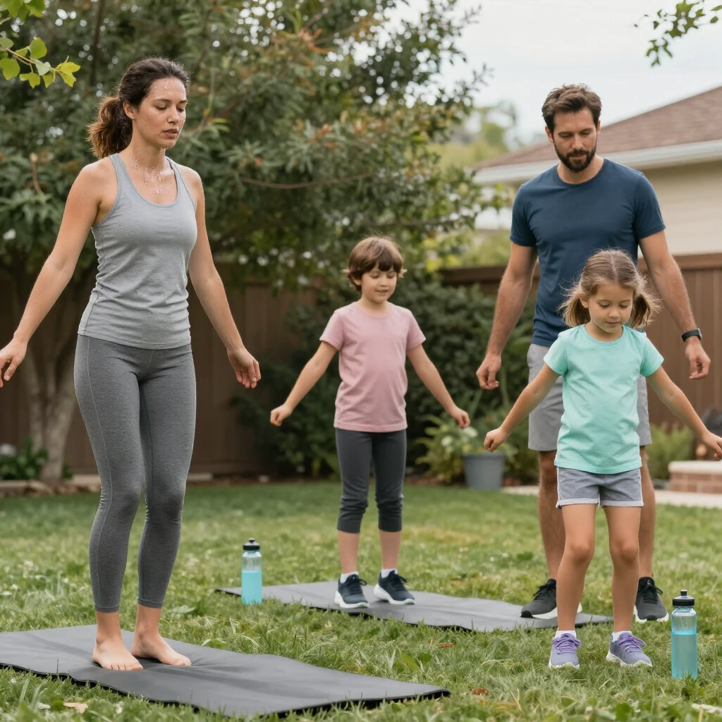 Family doing strength exercises during 5K training
