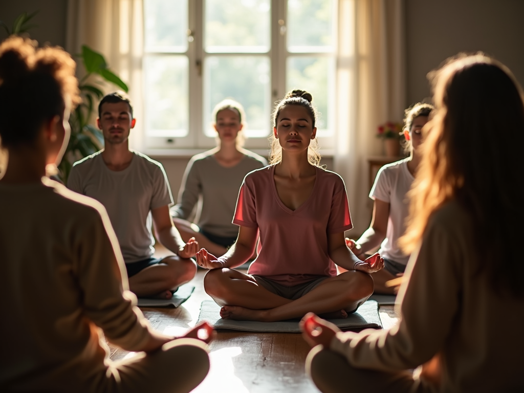 Group practicing mindfulness in a therapy session