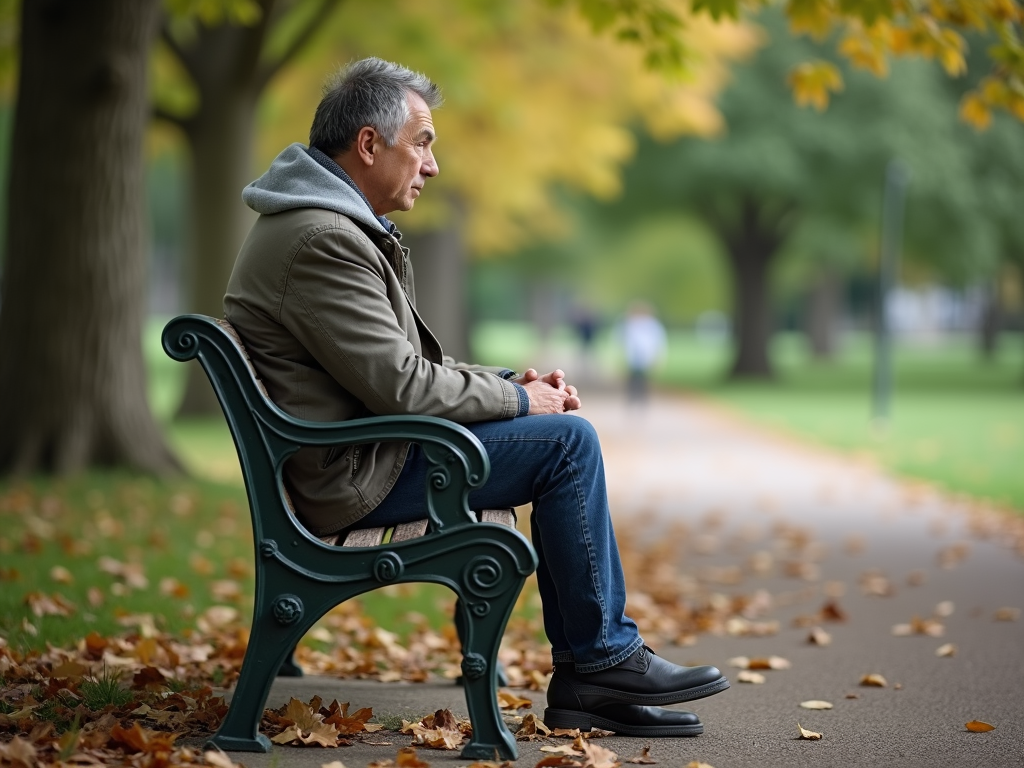 A moment of reflection in a peaceful park setting.