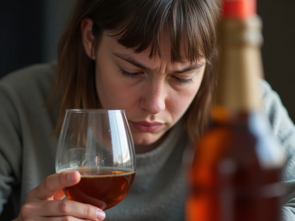 Person feeling nauseous after drinking alcohol