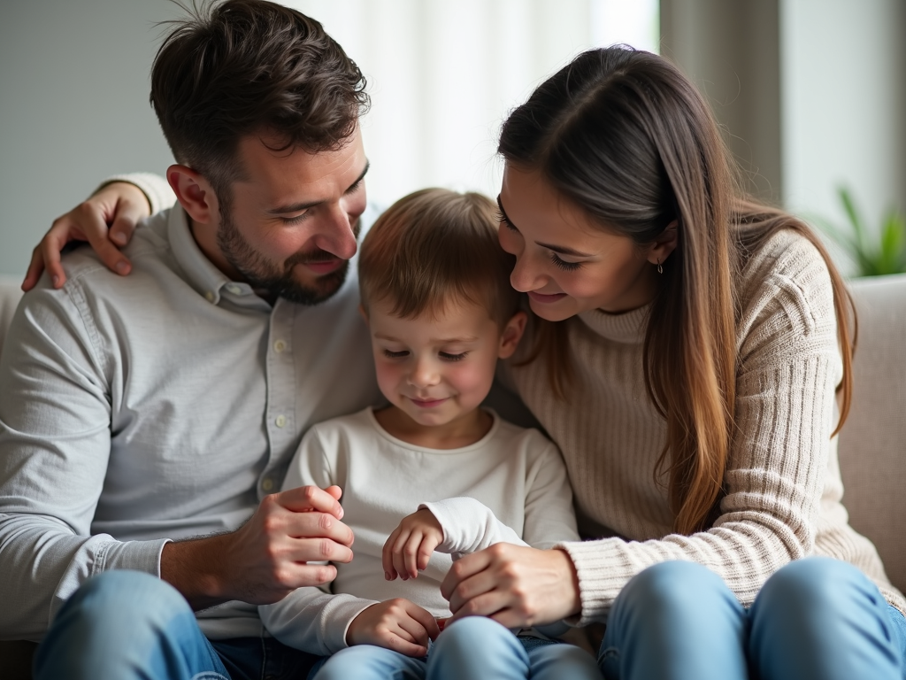 A family providing emotional support to a child with special dietary needs.