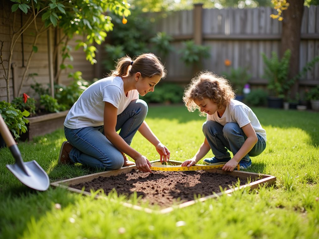 Family preparing garden plot