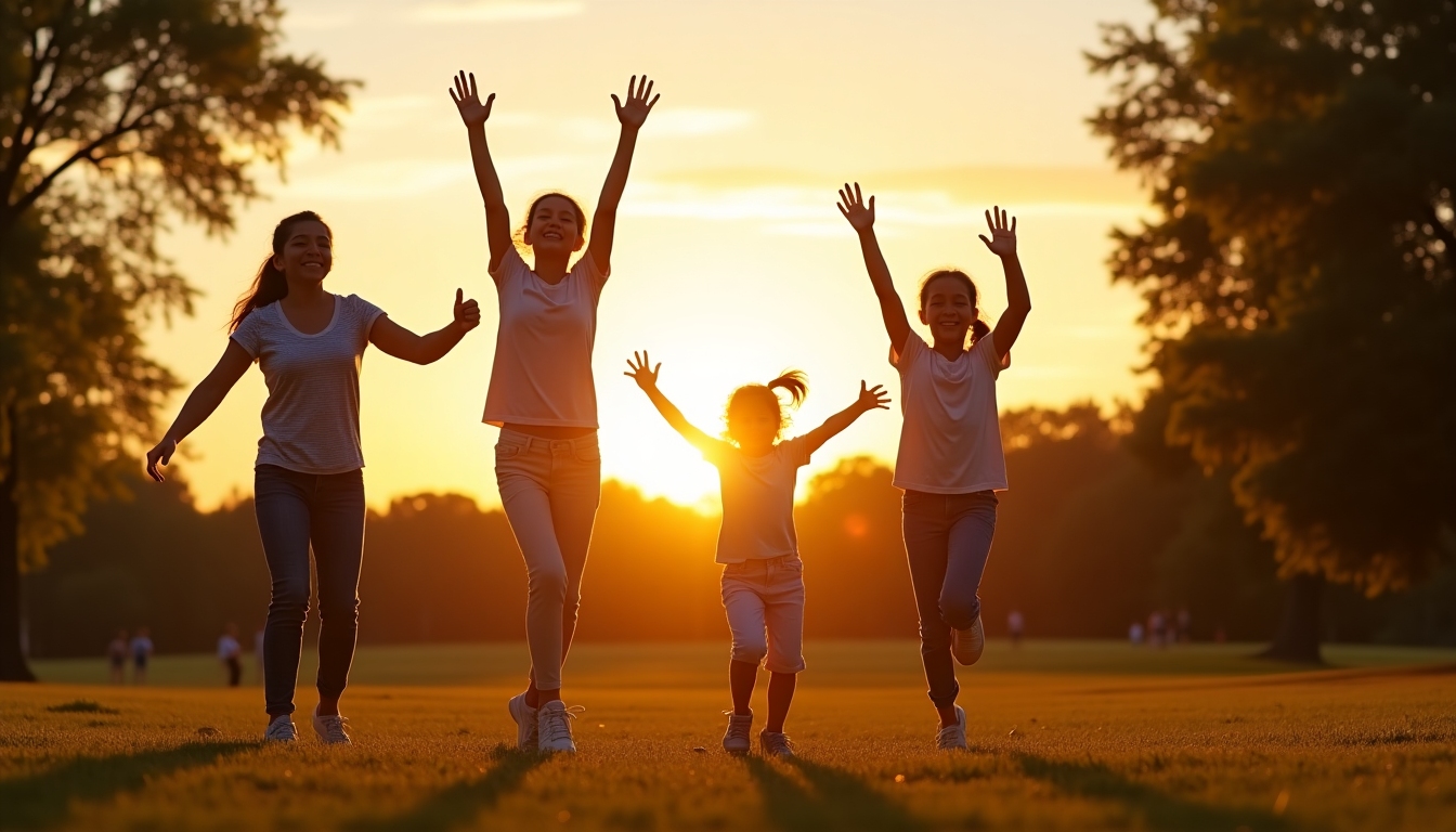 Family doing quick cardio workouts, fitting fitness into busy schedules.