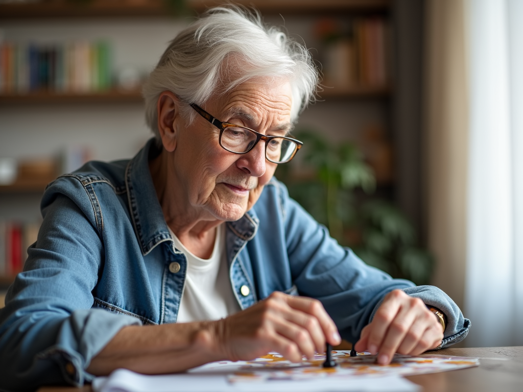 Senior engaging in a cognitive activity