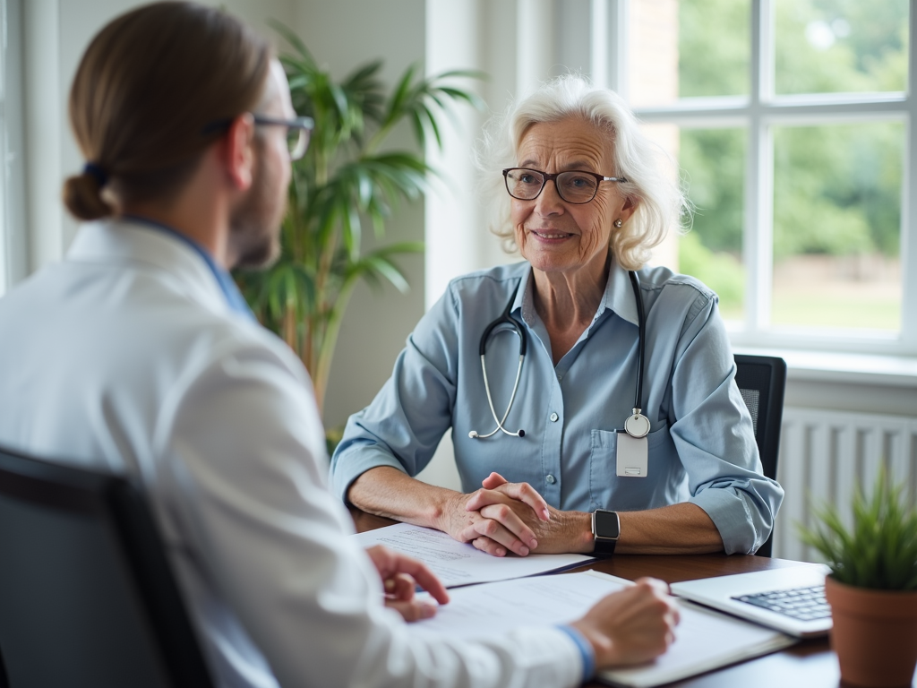 Senior consulting with a healthcare provider.