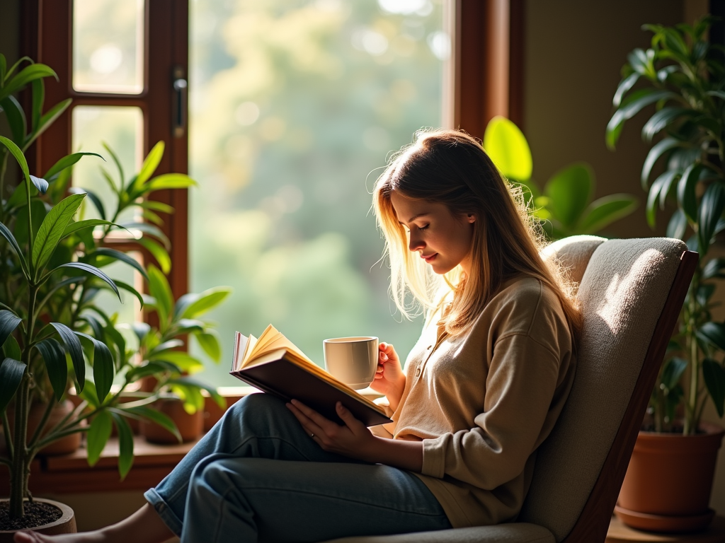 An individual engaging in self-care to promote mental well-being.