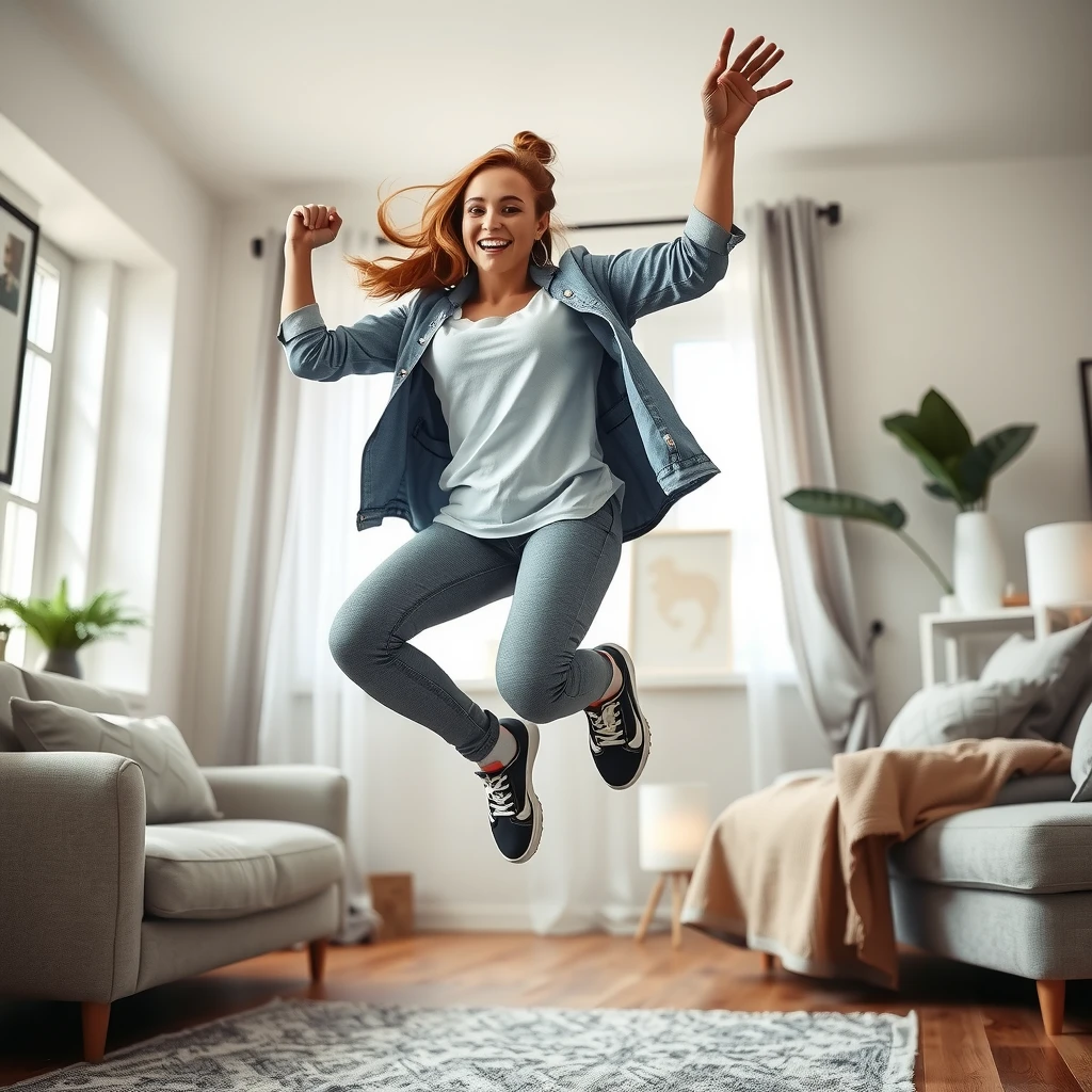 Beginner doing jumping jacks at home