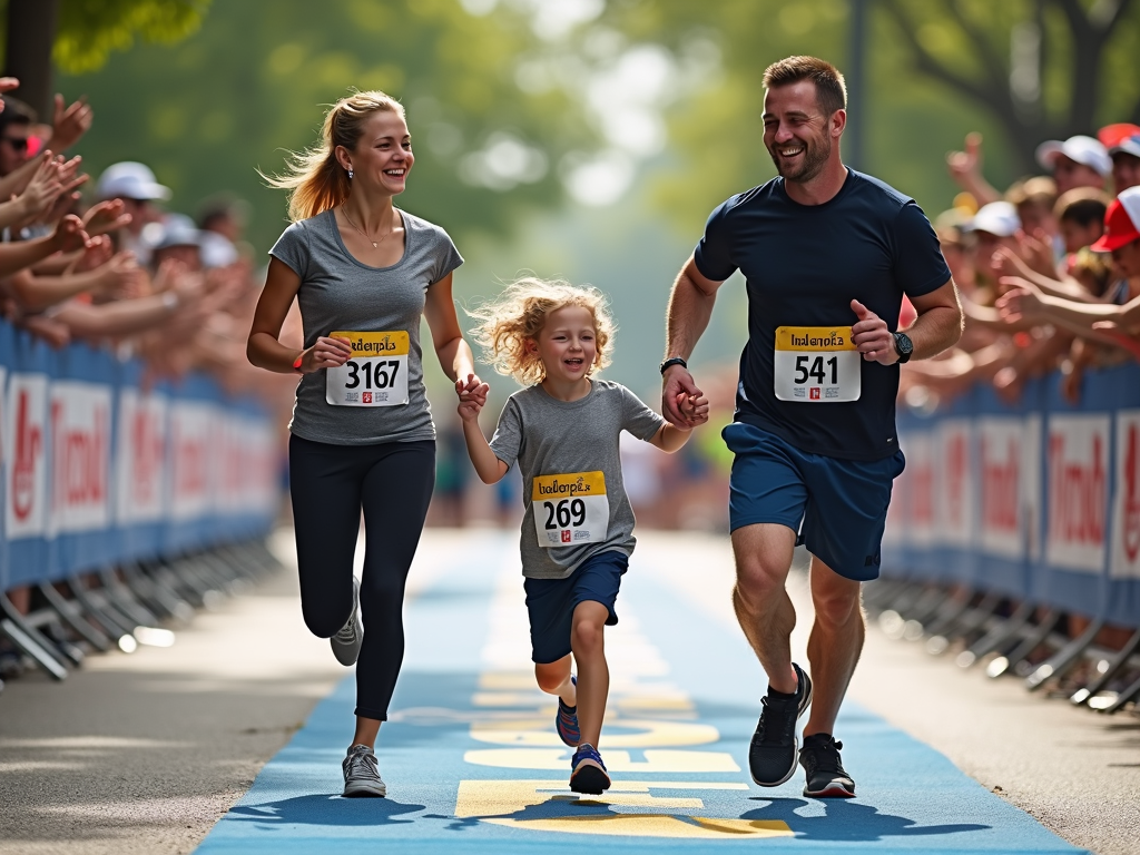 Family finishing a 5K race together