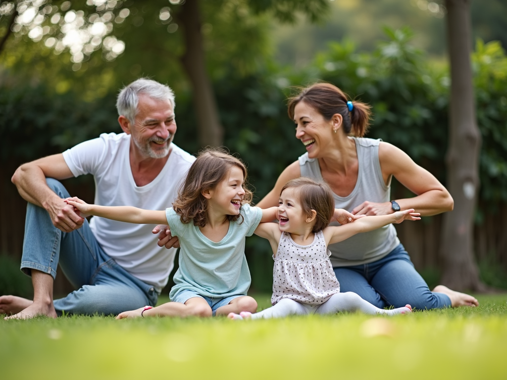 Multigenerational family engaging in fitness activities together