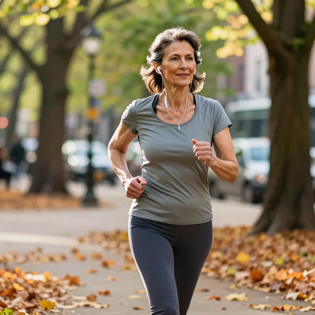 Woman enjoying a morning walk in the park as part of her active lifestyle