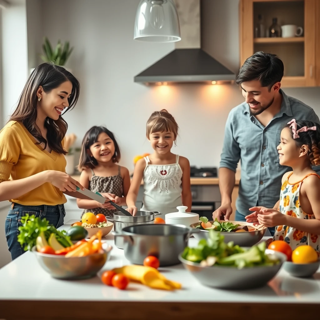 Family cooking a nutritious meal together