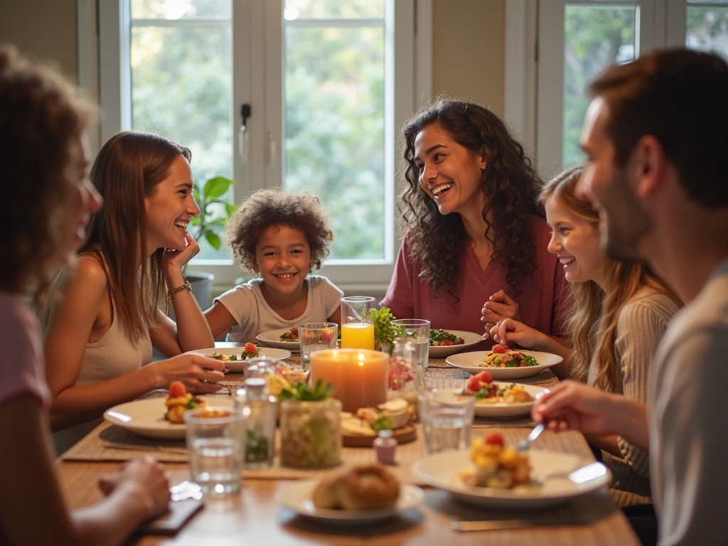 A family sharing a meal together, highlighting the importance of family activities in behavioral activation.