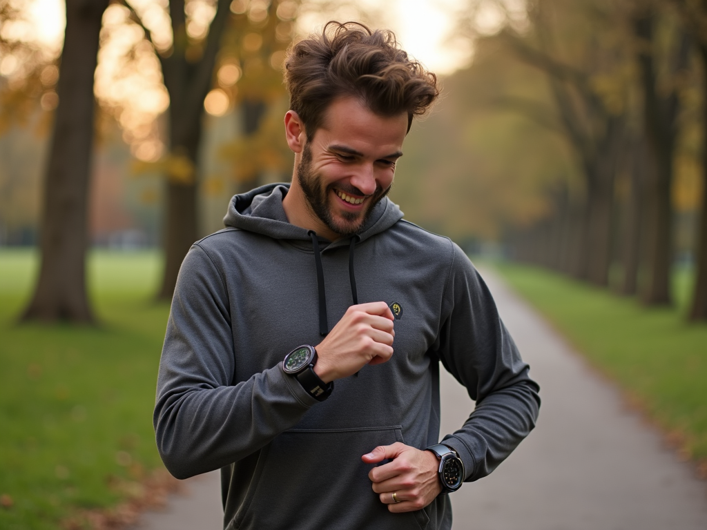 Runner checking their progress on a smartwatch.