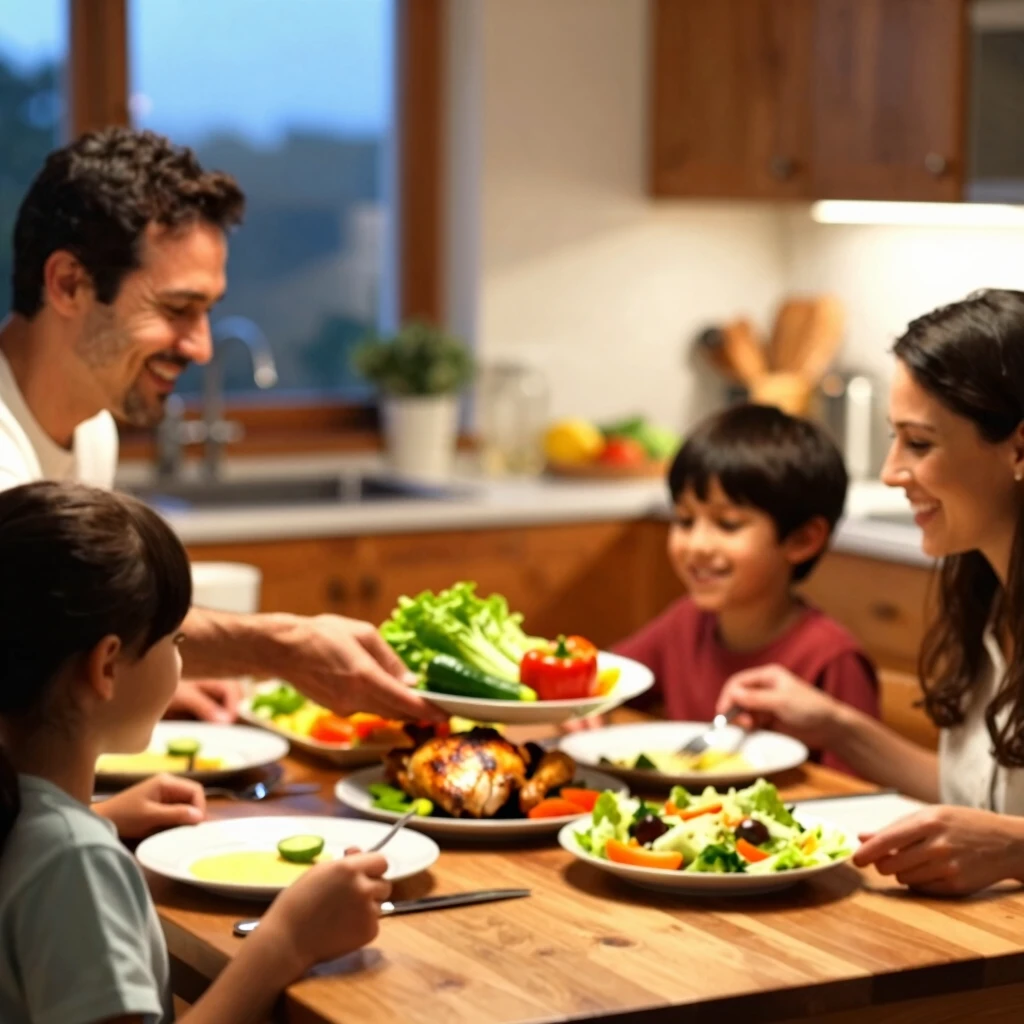 Family sharing a healthy meal at dinner time