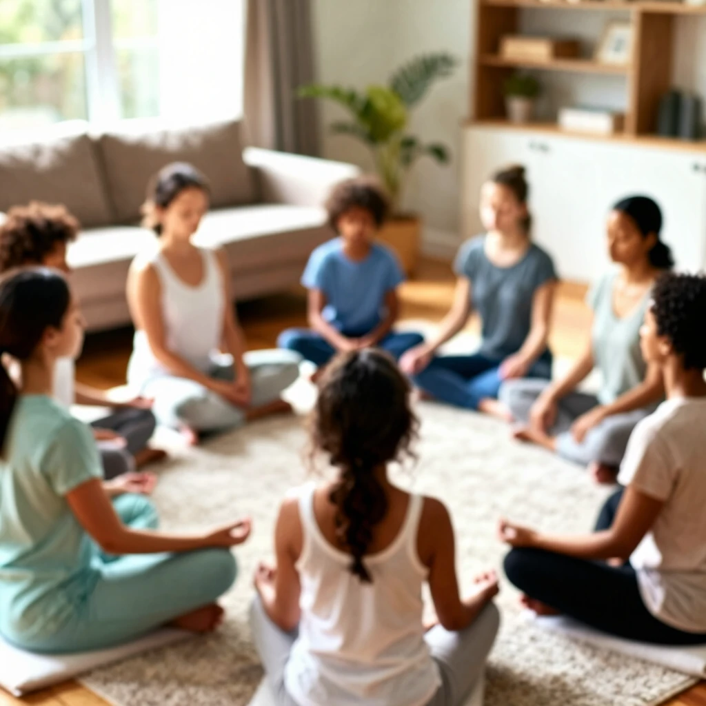 Family practicing mindfulness together at home