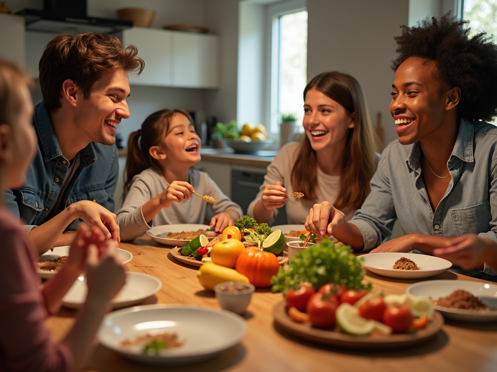 Family enjoying a healthy dinner