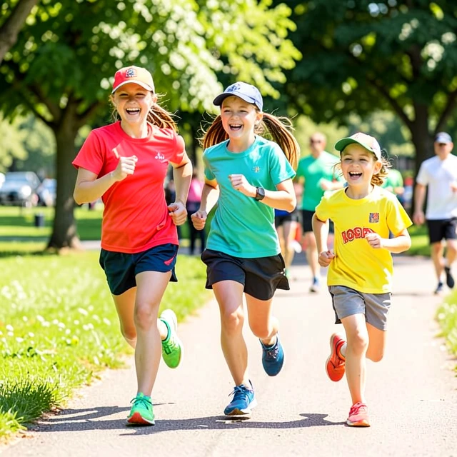 Family in running apparel during a fun run event