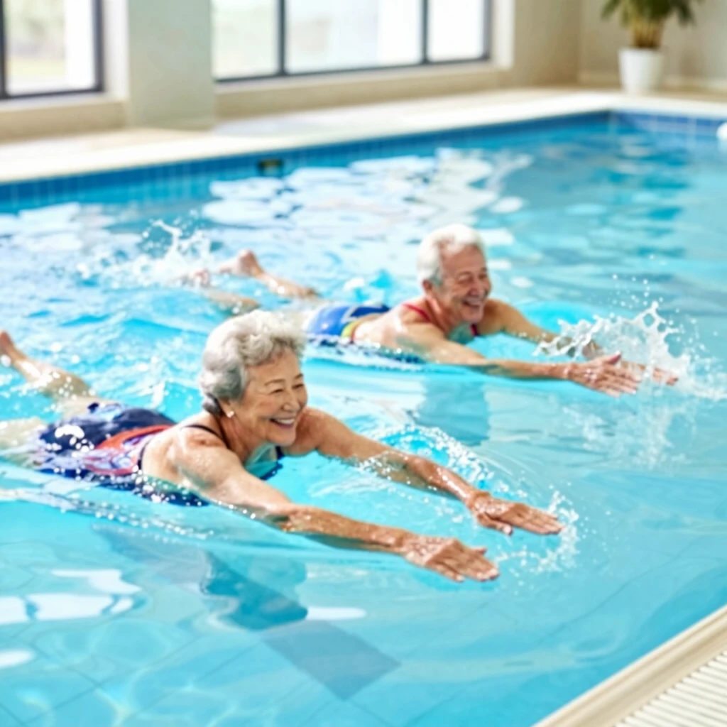Older adults enjoying swimming as low-impact exercise
